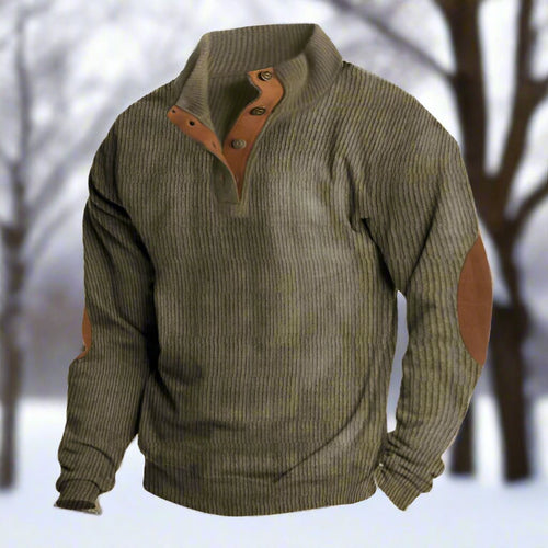Drune | Niccolò Gerippter Stehkragenpullover Wildleder Ellbogenpatches Pullover