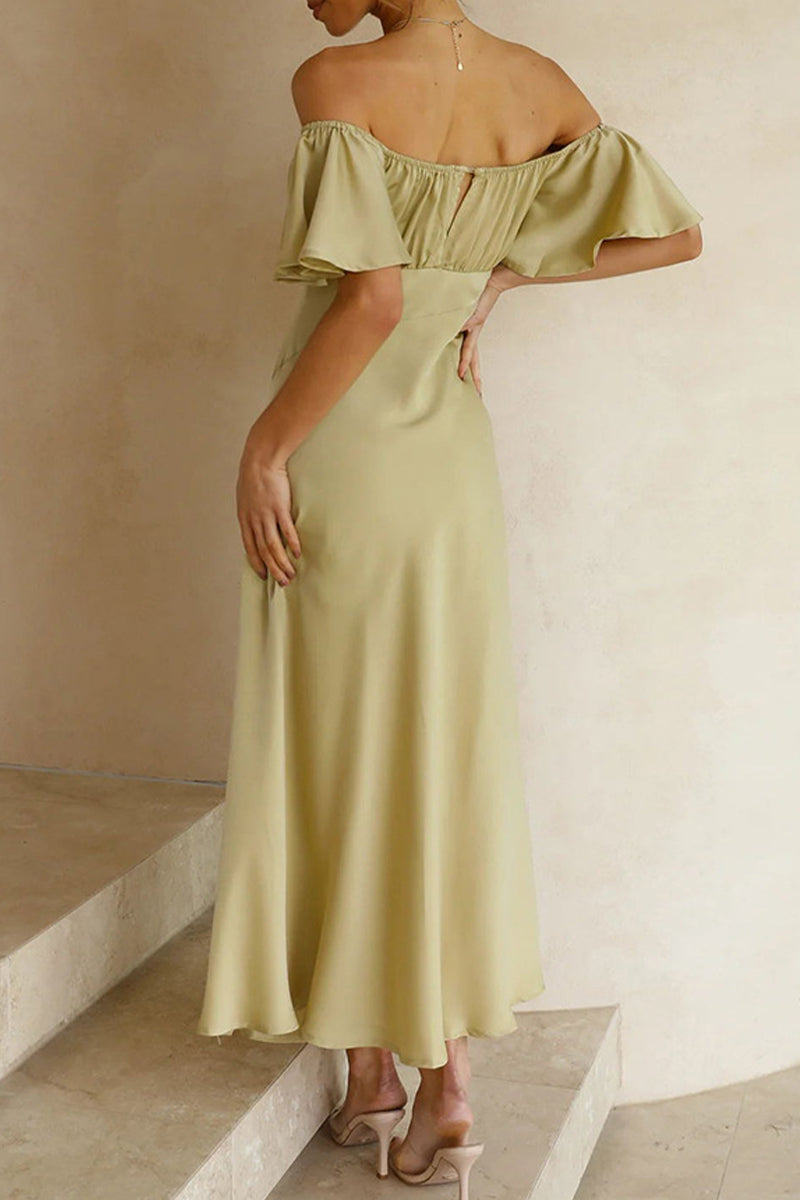 Drune | Sexy Celebrities Einfarbige Schlitz Off The Shoulder Gefaltete Kleider