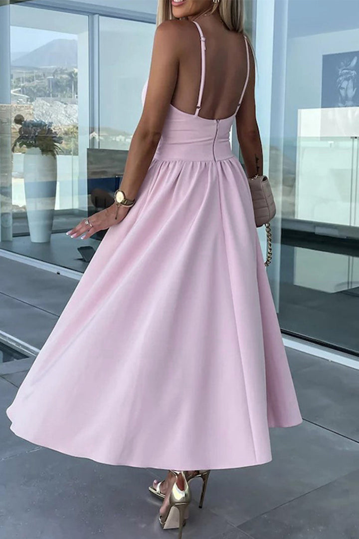 Drune | Lässiges Süßes Einfarbiges Schlitz V-Ausschnitt Trägerkleid Kleider