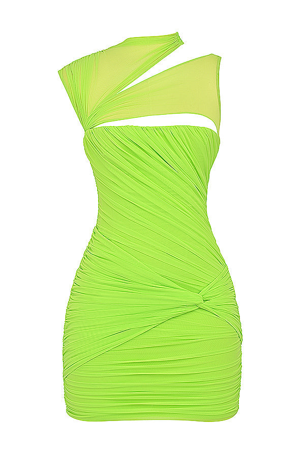 Drune | Neongrün Minikleid mit Falten