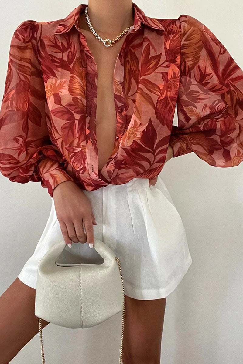 Drune | Blumenbluse mit Puffärmeln für Damen