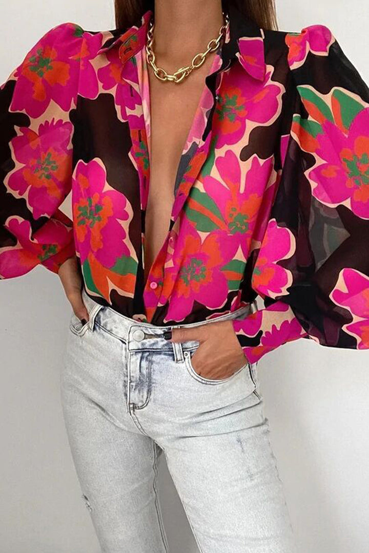 Drune | Blumenbluse mit Puffärmeln für Damen