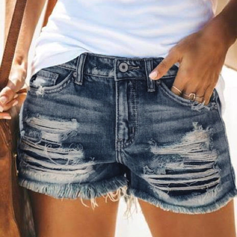 Damen Destroyed Denim Shorts Drune
