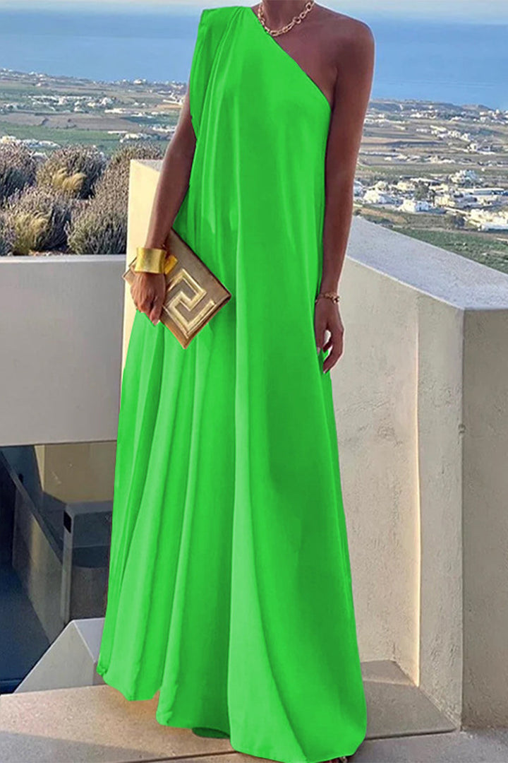 Drune | Elegante Einfachheit Solid Asymmetrischer Schräger Kragen Abendkleid Kleider - 3 Farben