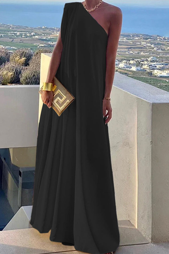 Drune | Elegante Einfachheit Solid Asymmetrischer Schräger Kragen Abendkleid Kleider - 3 Farben
