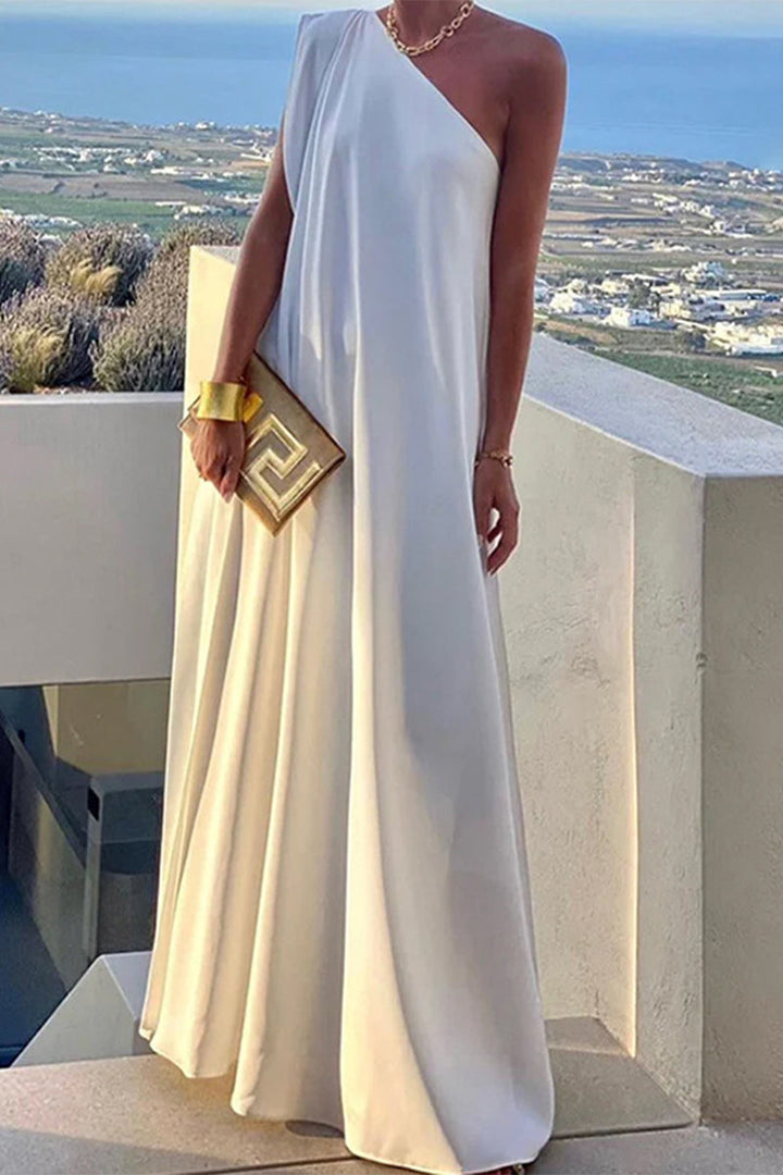 Drune | Elegante Einfachheit Solid Asymmetrischer Schräger Kragen Abendkleid Kleider - 3 Farben