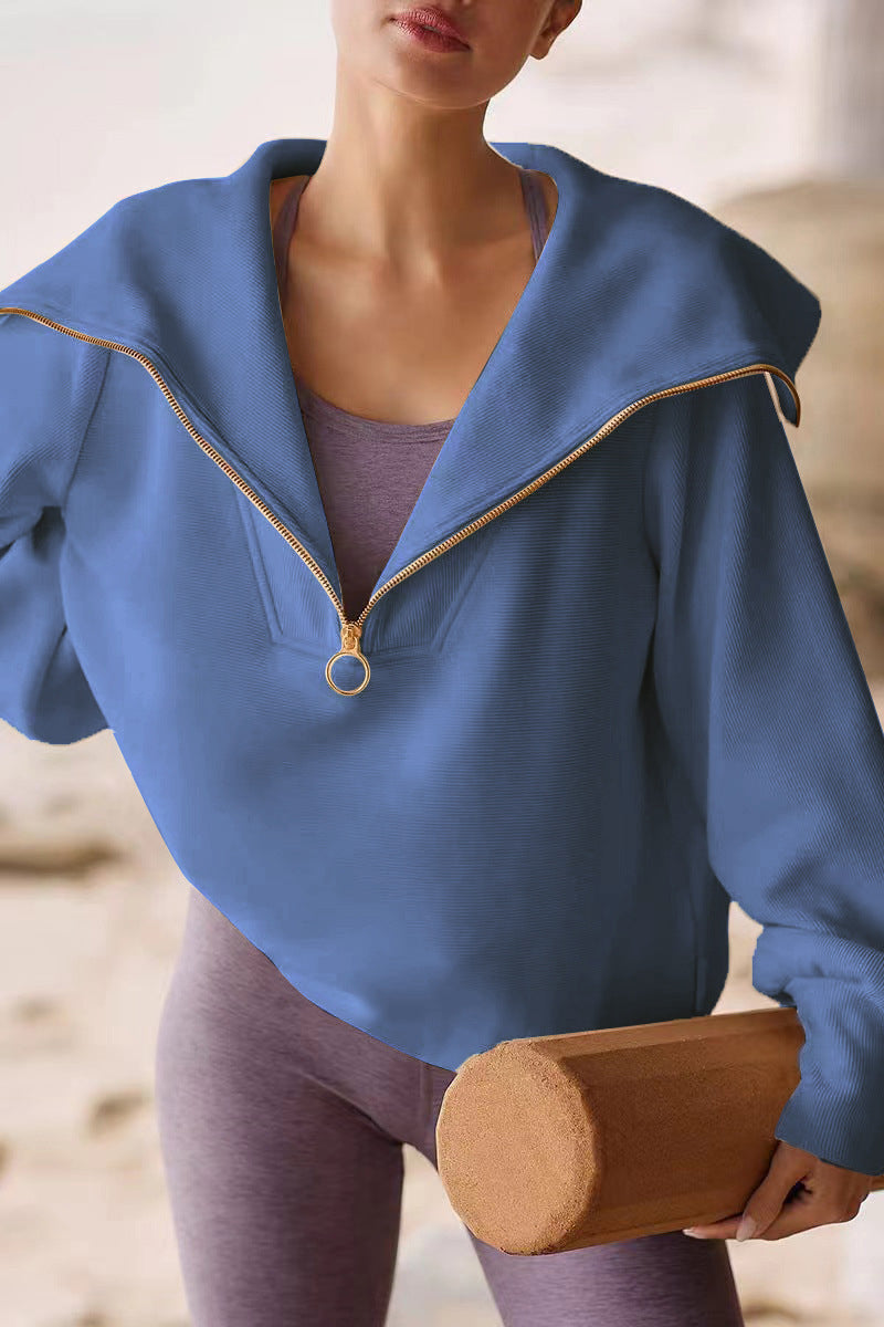 Drune | Eleganter Damen-Pullover mit Umlegekragen und halbem Reißverschluss