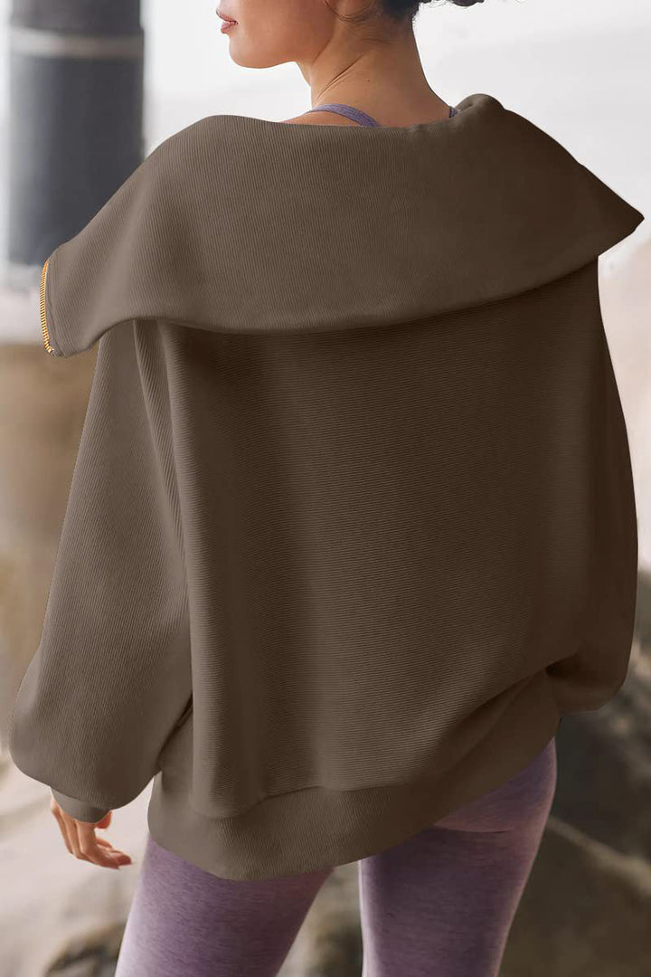 Drune | Eleganter Damen-Pullover mit Umlegekragen und halbem Reißverschluss