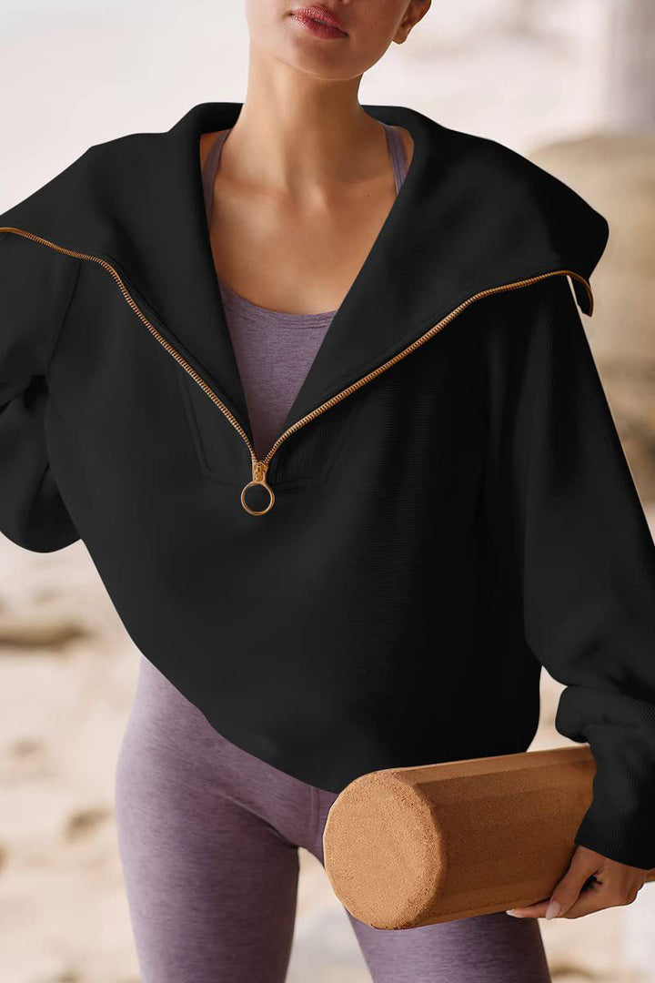 Drune | Eleganter Damen-Pullover mit Umlegekragen und halbem Reißverschluss