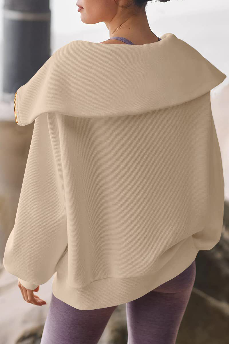 Drune | Eleganter Damen-Pullover mit Umlegekragen und halbem Reißverschluss
