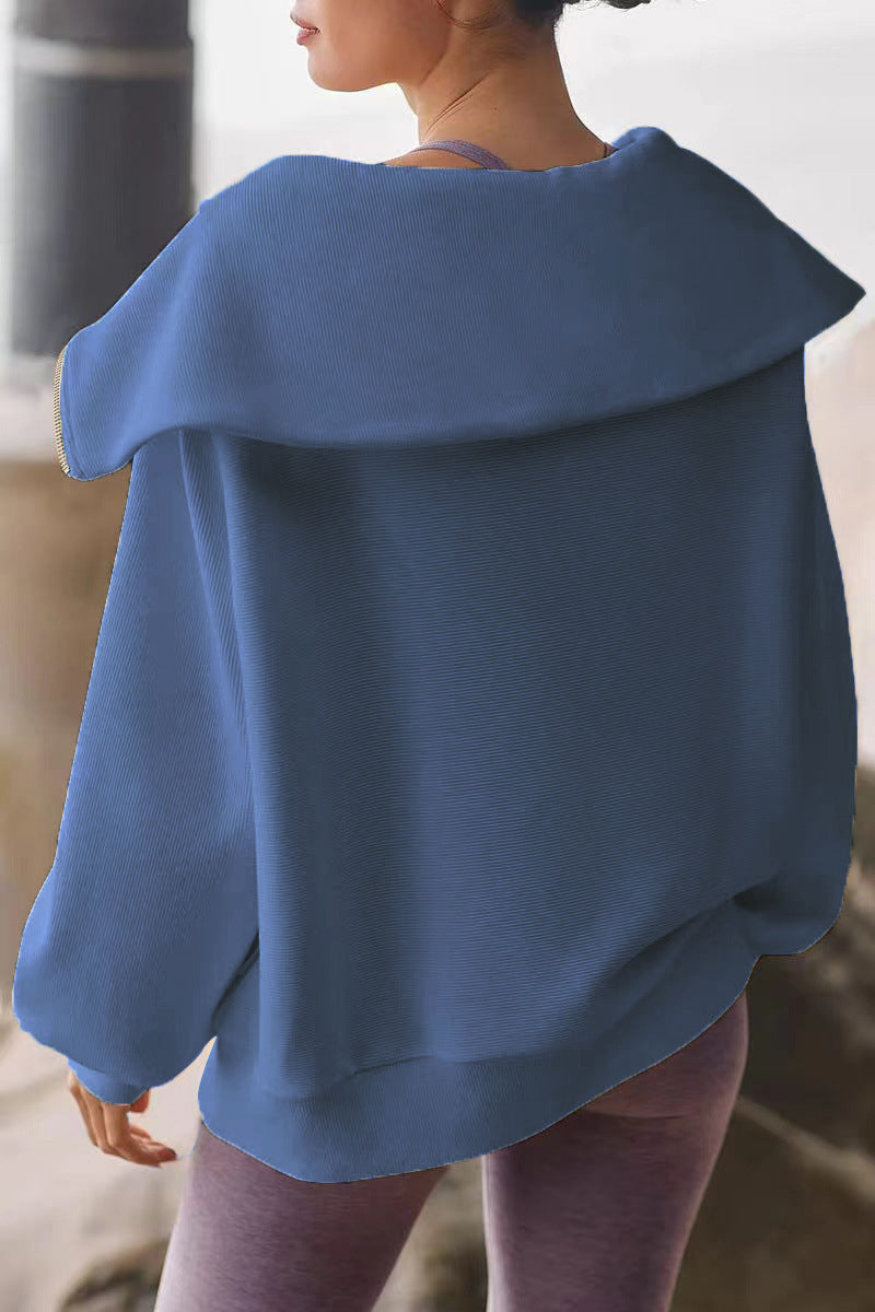Drune | Eleganter Damen-Pullover mit Umlegekragen und halbem Reißverschluss