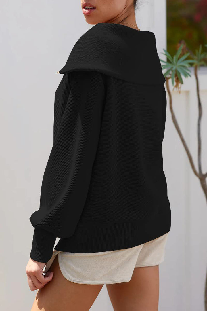 Drune | Eleganter Damen-Pullover mit Umlegekragen und halbem Reißverschluss