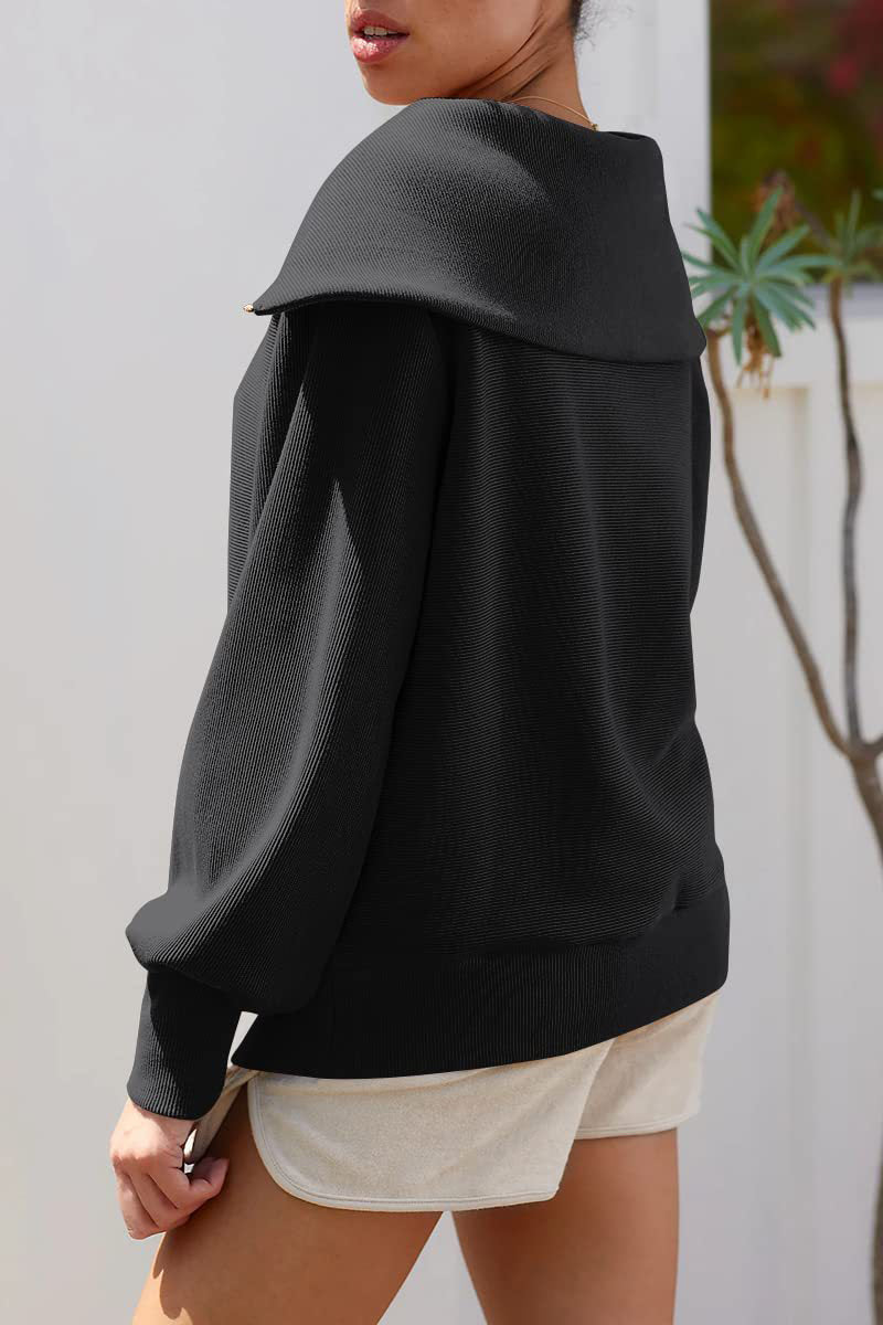 Drune | Eleganter Damen-Pullover mit Umlegekragen und halbem Reißverschluss