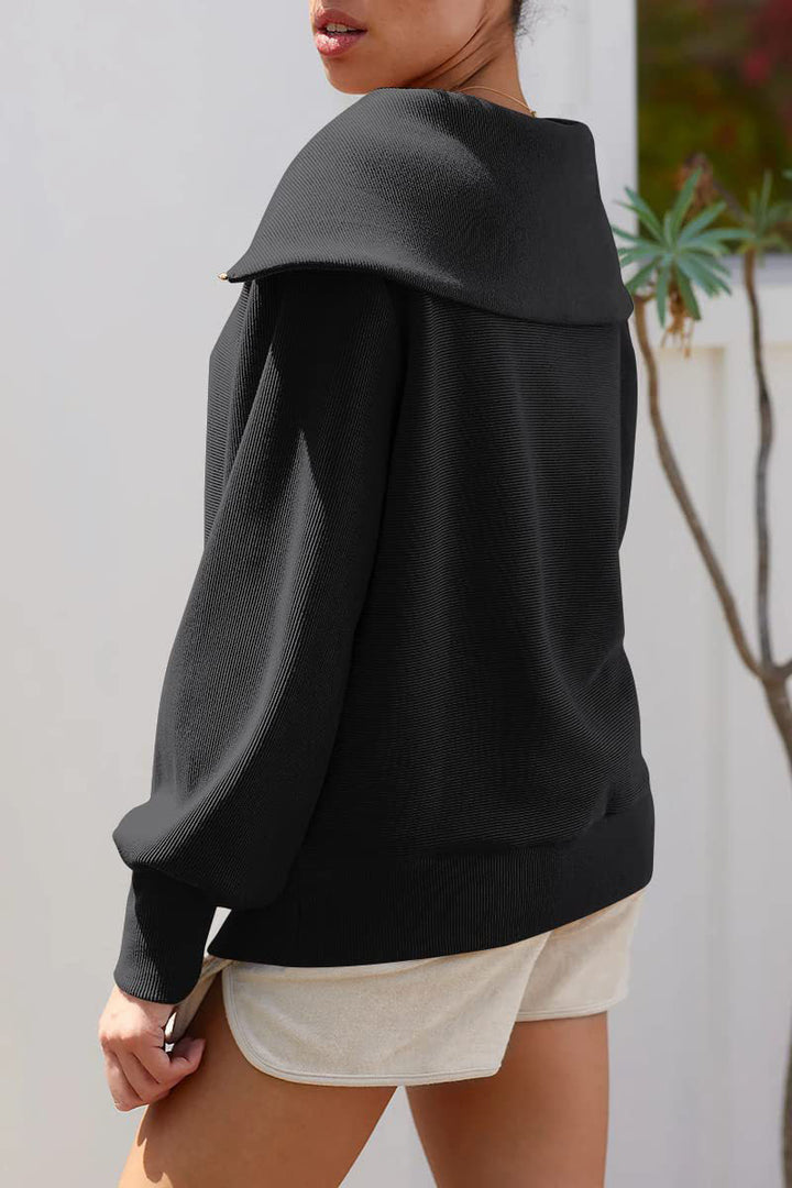 Drune | Eleganter Damen-Pullover mit Umlegekragen und halbem Reißverschluss