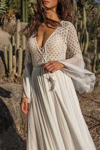 Drune | Sexy Einfarbig Spitze V-Ausschnitt Abendkleid Kleider
