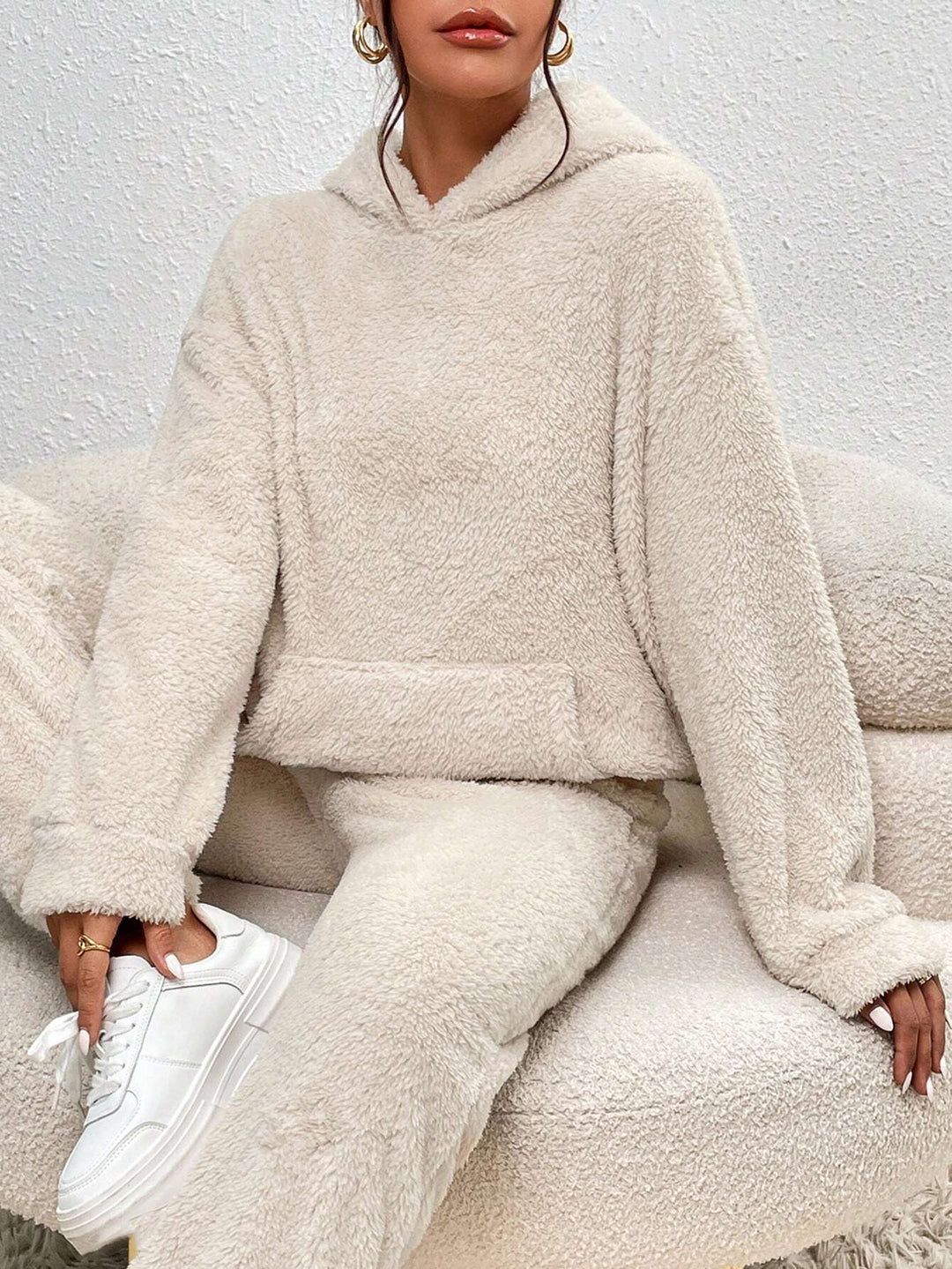 Drune | Kapuzenpullover Weiches Sherpa Fleece Lässige Passform Langärmlig Und Warm