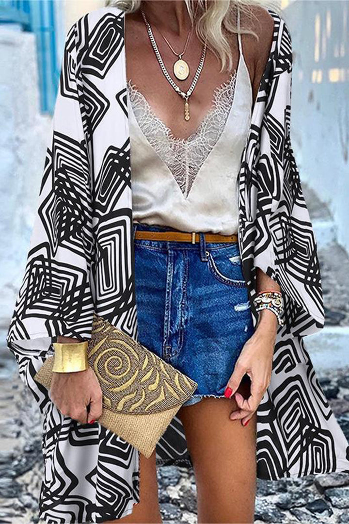 Drune | College Print Patchwork Strickjacke Kragen Außenbekleidung