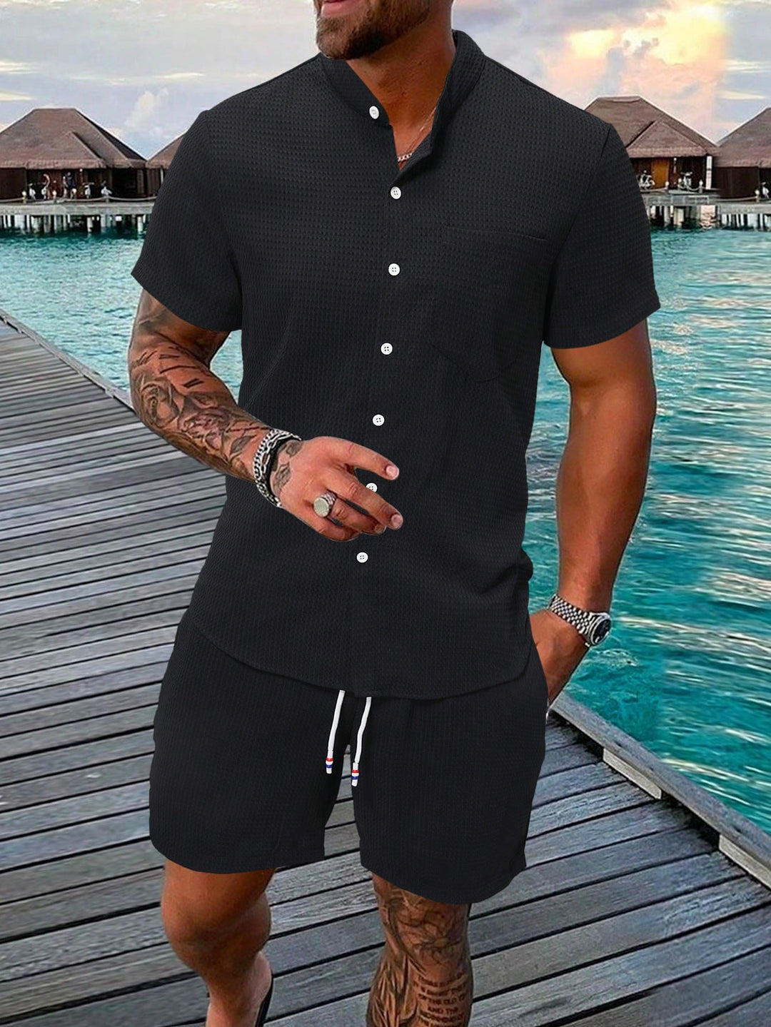 Drune | Ärmelshirt Und Shorts Satz Für Männer