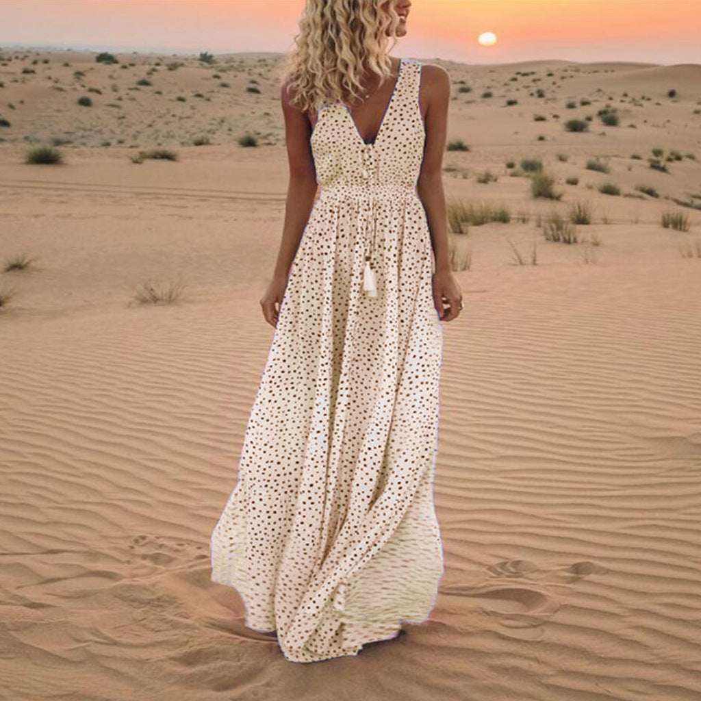 Drune | Bohemian-Patchwork-Kleid Mit V-Ausschnitt Und A-Linie In Punkten
