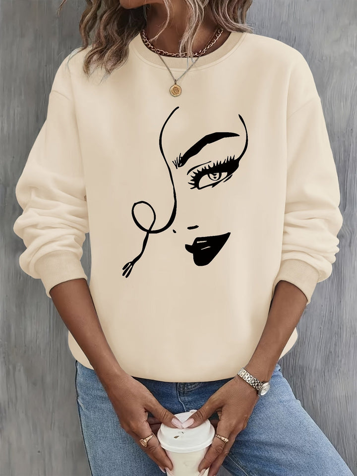 Drune | Sweatshirt mit Künstlerischem Gesicht Baumwolle Trendy und Bequem