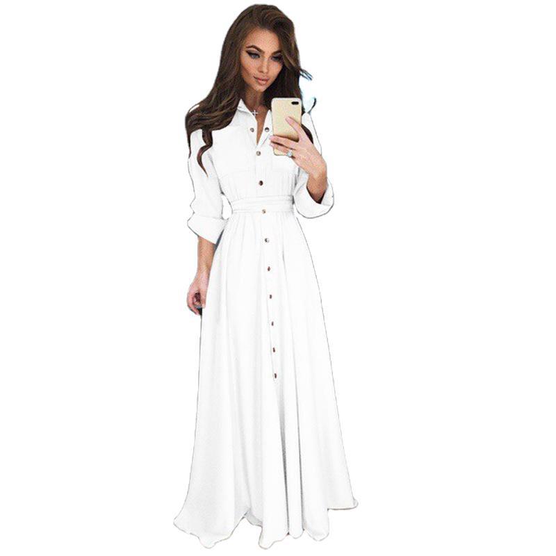 Damen Langarmhemdkleid mit taillierbarem Gürtel und Knopfverschluss Drune