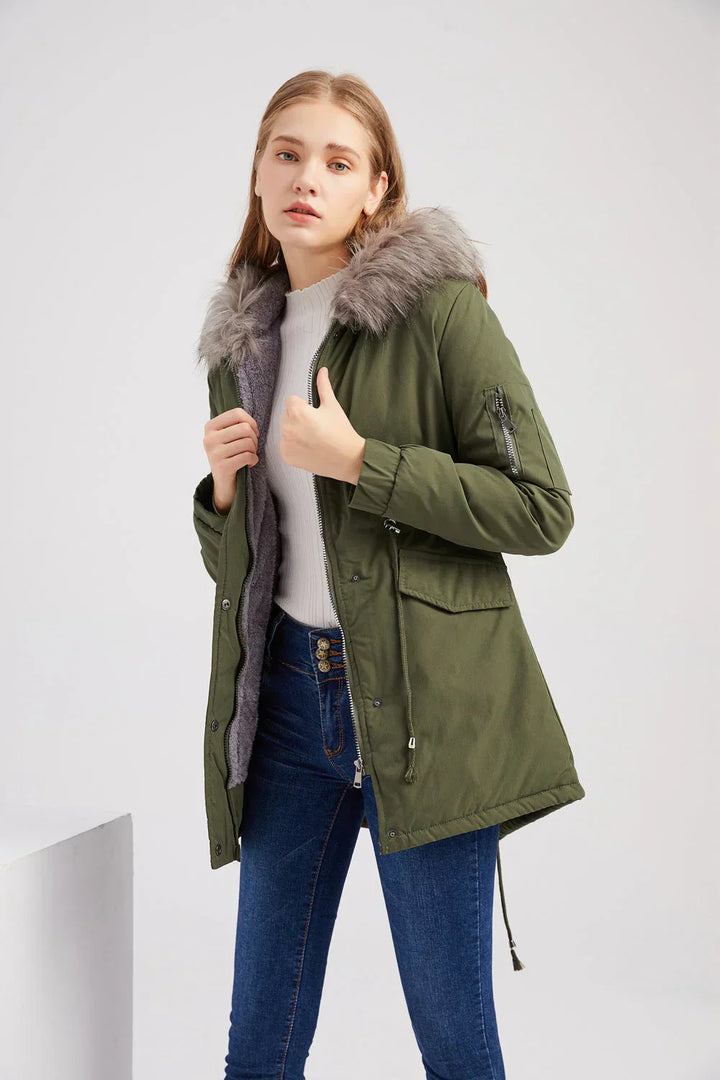 Drune | Baumwolle Kunstpelz Kapuzenparka Jacke Lässige Passform Jacke