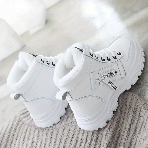 Drune | Winter Stiefeletten in Weiß mit Kunstfell aus veganem Leder für Damen - Ideal für Winter und Alltag