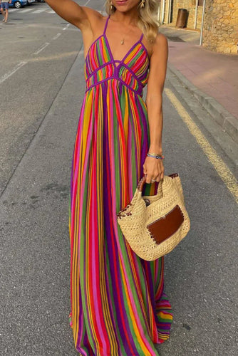Drune | V-Ausschnitt Kleid mit Kontraststreifen für Den Urlaub