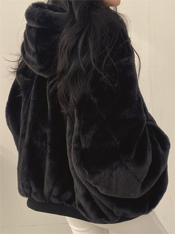 Drune | Oversize Schwarze Fleecejacke mit Kapuze