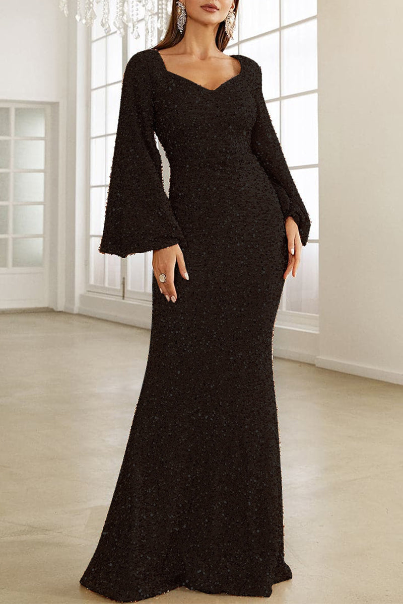 Drune | Elegantes formelles einfarbiges Pailletten V-Ausschnitt Abendkleid Kleider