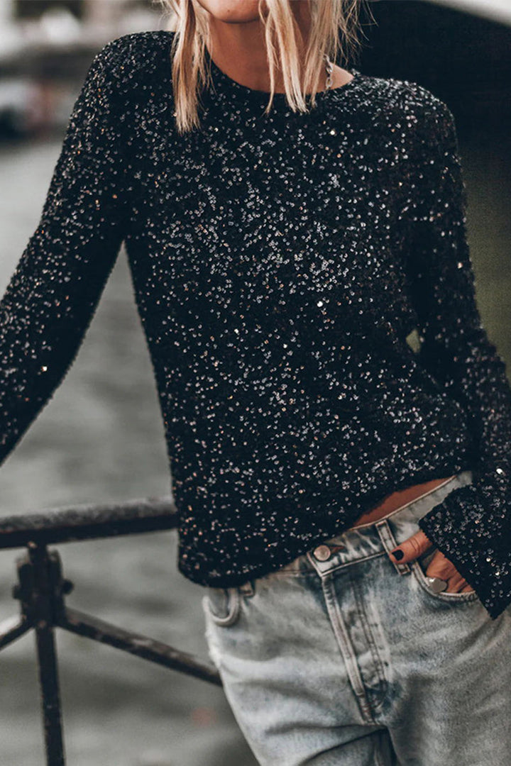 Drune | Elegantes Oberteil Mit Rundhalsausschnitt Und Pailletten Für Damen