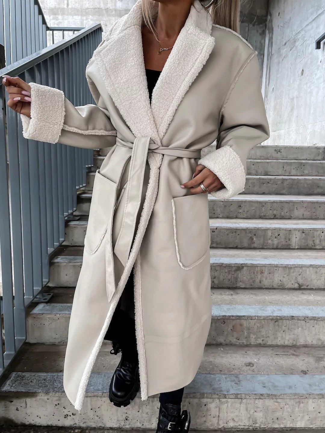 Drune | Tone Kunstleder Trenchcoat - Aussagekräftige outerwear - Gürteldesign - Modern Chic