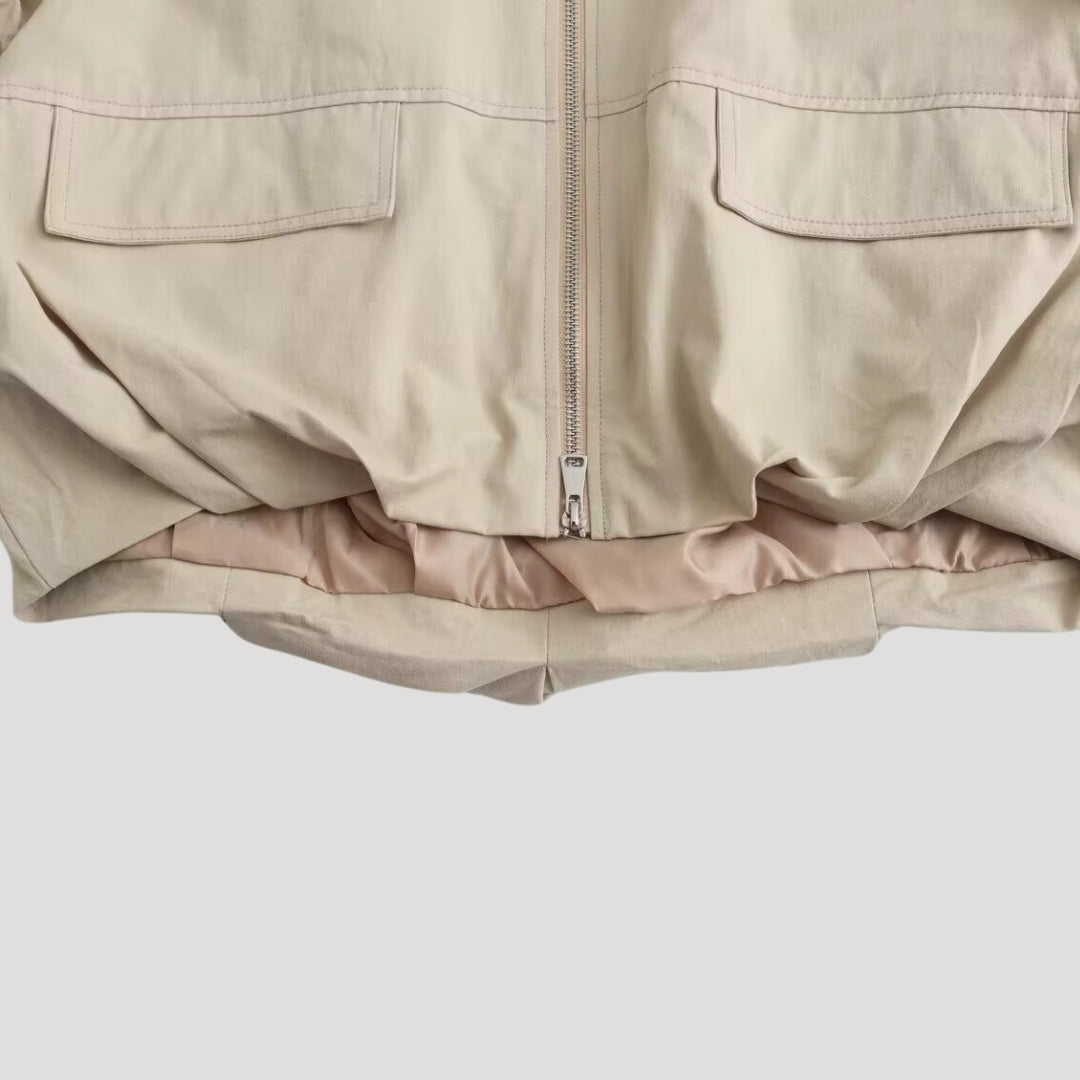 Drune | Damen beige leichte Zip-Up Bomberjacke