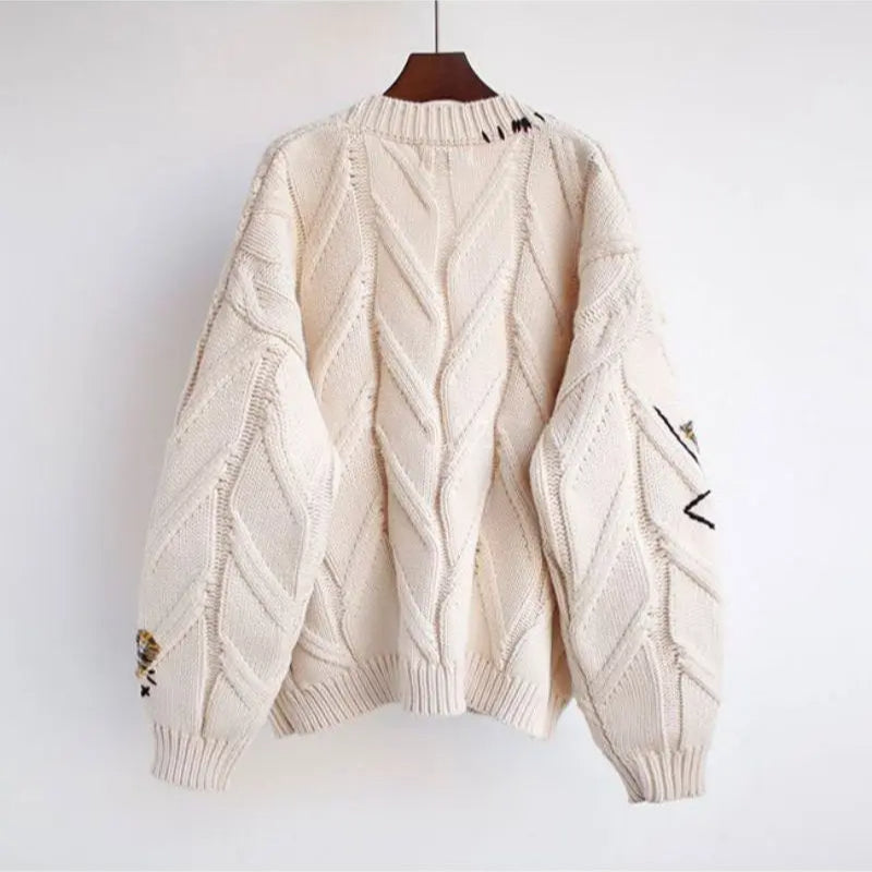 Drune | Strick V-Ausschnitt Damenjacke mit Stickerei