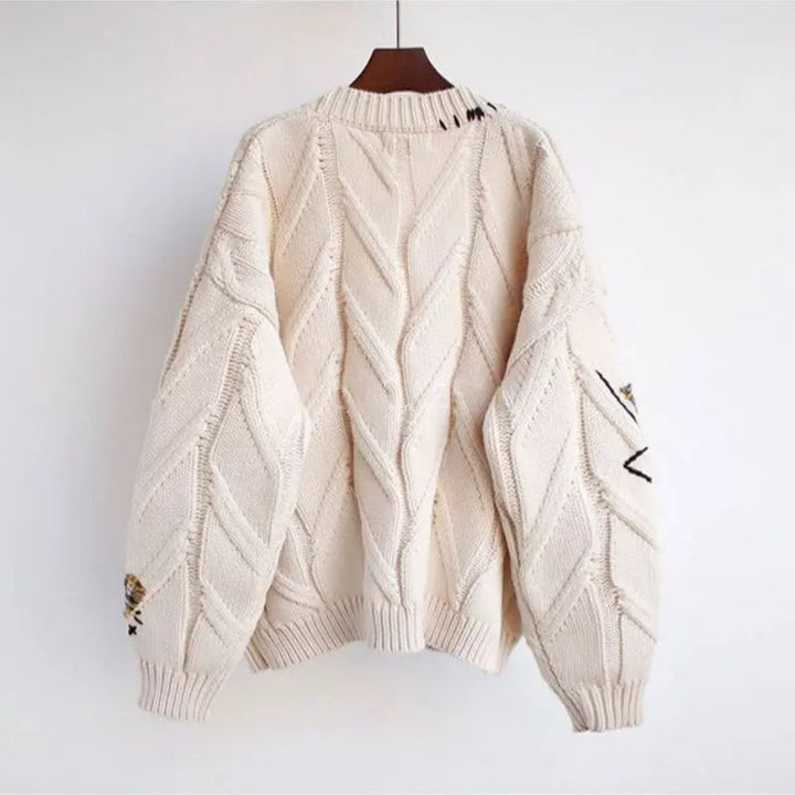 Drune | Gestrickte V-Ausschnitt Damenjacke mit Stickerei