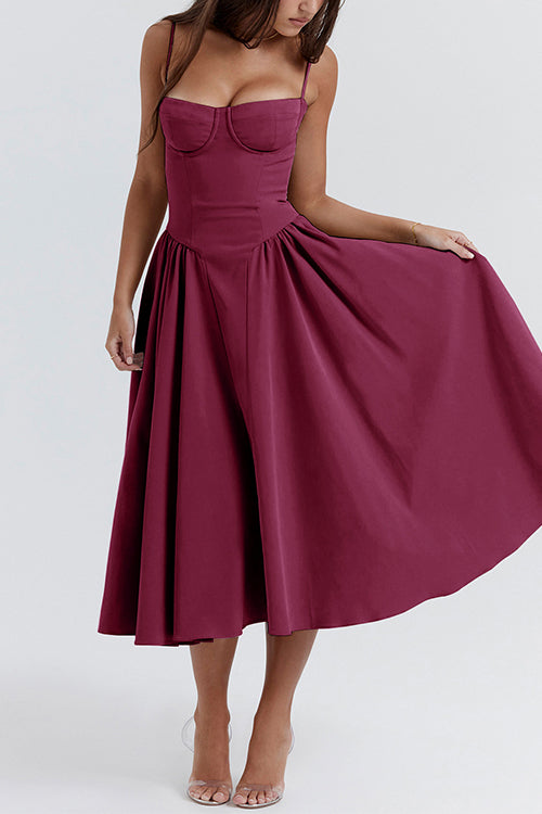 Drune | Rosiedress Spaghetti-Träger Pocketed Korsett Swing Midi Kleid