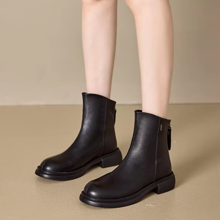 Drune | Damen Stiefel Leder Ankle Boots mit Reißverschluss Hinten und Niedrigem Absatz