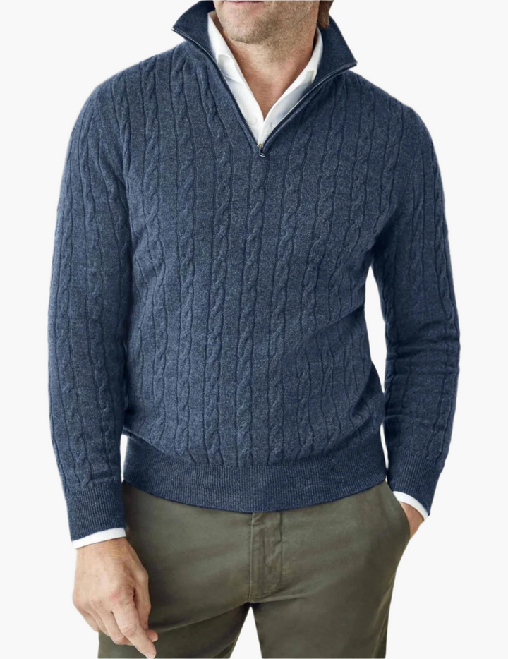 Drune | Zopfmuster Strickpullover mit Reißverschluss - Eleganter Business & Freizeit Pullover