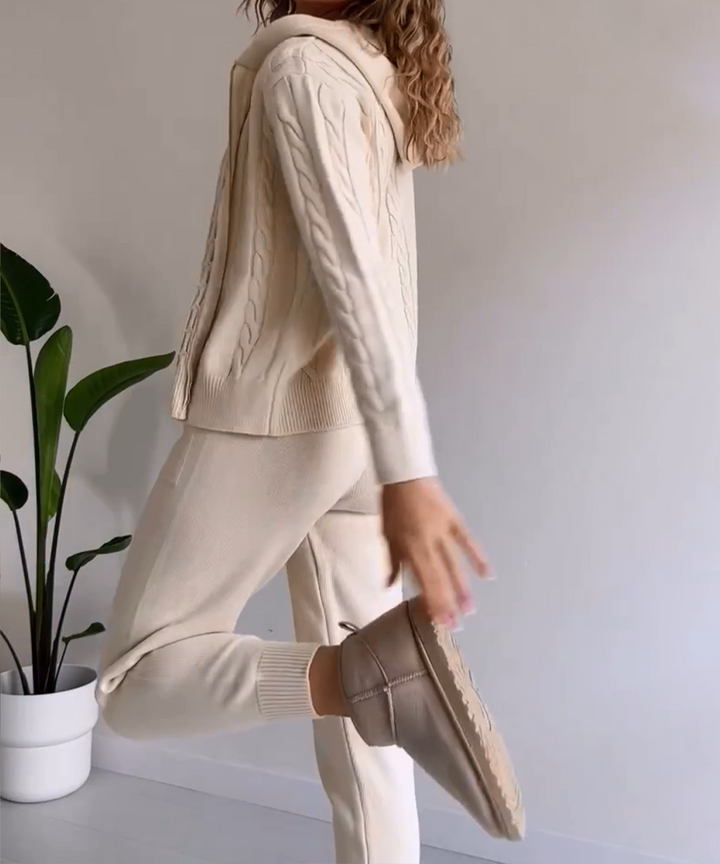 Drune | Zweiteiliges Set mit Cardigan und casual Jacquard-Strickpullover