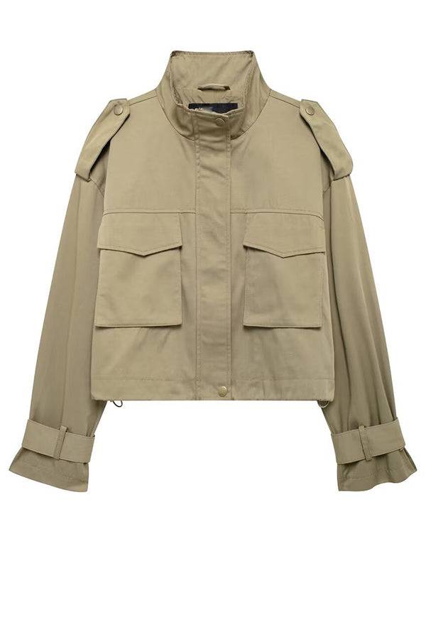 Drune | Charm Strap Details Pocketed Cargo Stil Reißverschluss Lockere Jacke