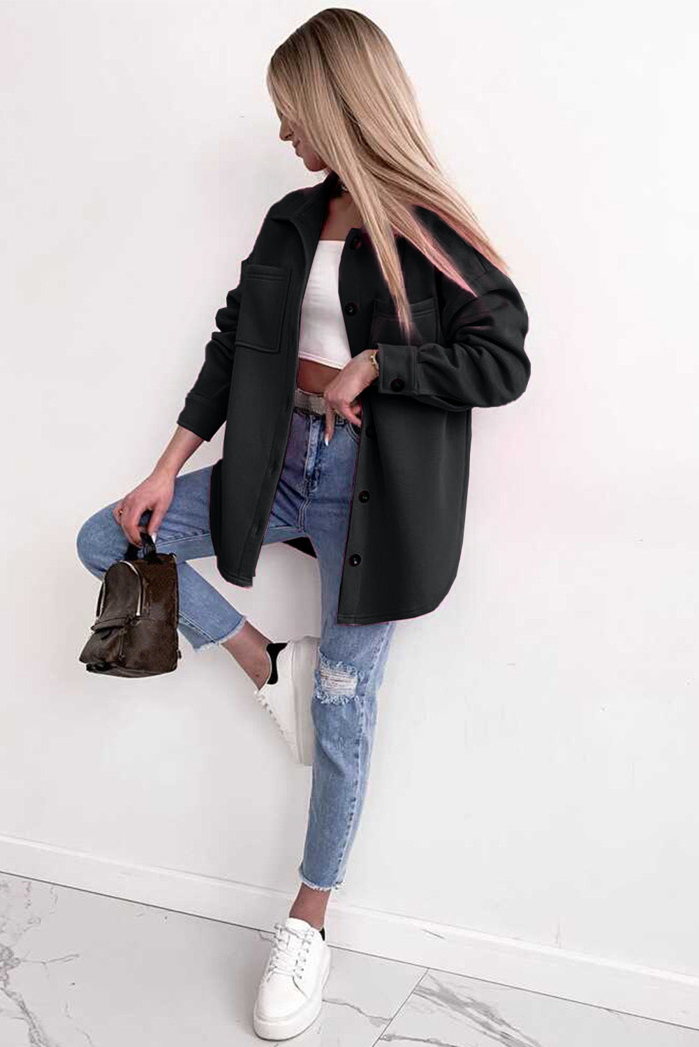 Drune | Oversized Hemdbluse mit Großen Taschen Polyester Minimalistisch und Stilvoll