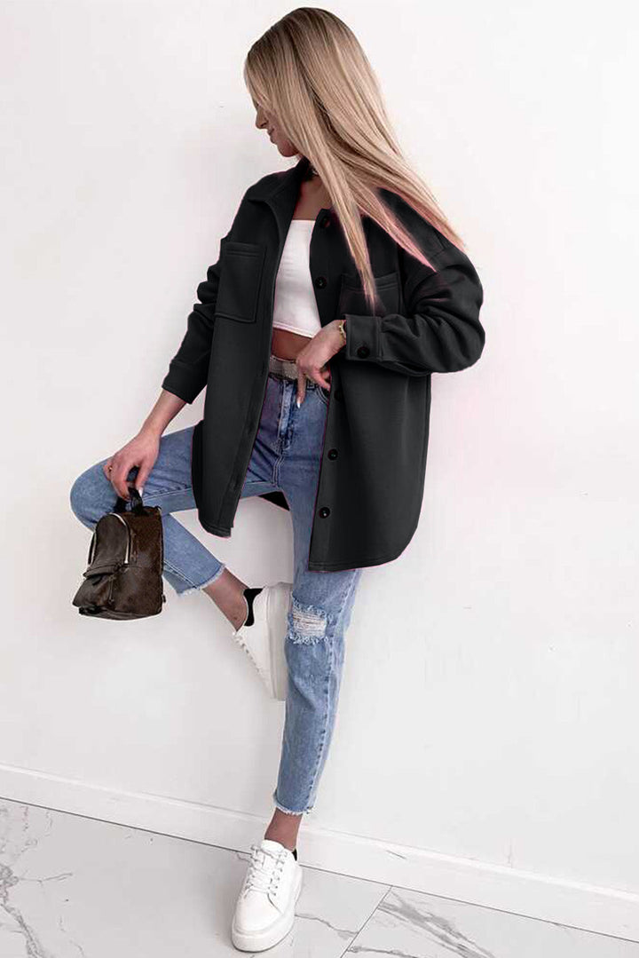 Drune | Oversized Hemdbluse mit Großen Taschen Polyester Minimalistisch und Stilvoll