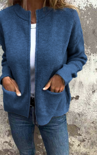 Drune | Strickjacke - Rundhalsausschnitt & Reißverschluss - Weiche Baumwolle
