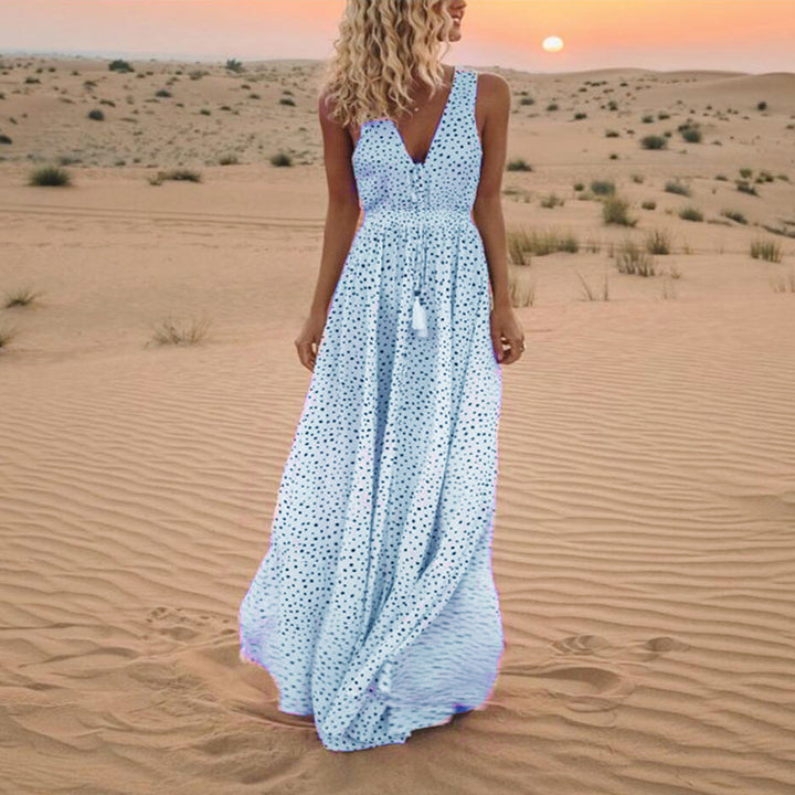 Drune | Bohemian-Patchwork-Kleid Mit V-Ausschnitt Und A-Linie In Punkten