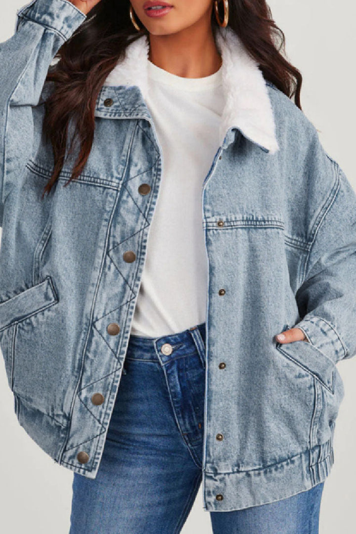 Drune | Solide Patchwork Umlegekragen Langarm Reguläre Denimjacke