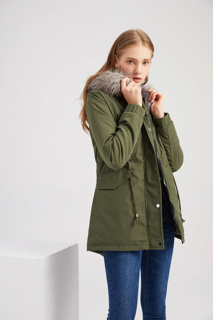 Drune | Baumwolle Kunstpelz Kapuzenparka Jacke Lässige Passform Jacke