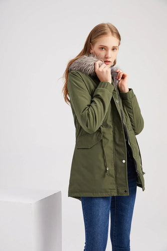Drune | Baumwolle Kunstpelz Kapuzenparka Jacke Lässige Passform Jacke