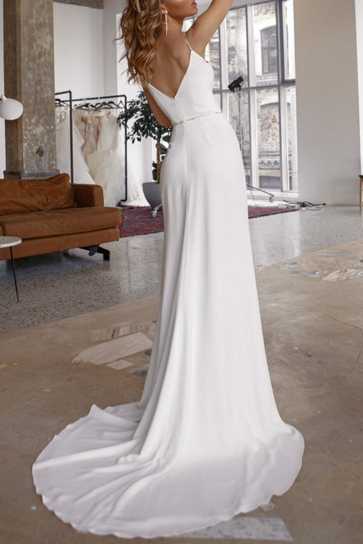 Drune | Sexy Elegante Einfarbige Schlitz V-Ausschnitt Abendkleid Kleider