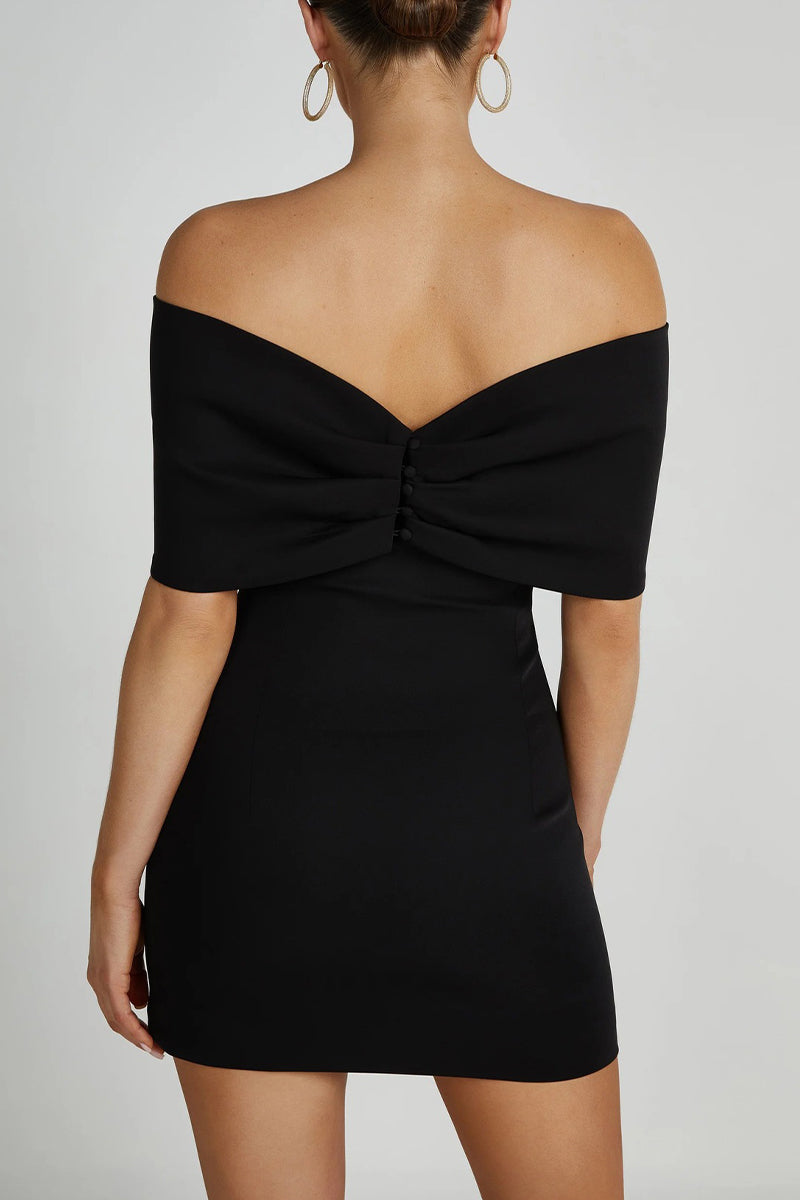 Drune | Sexy Celebrities Uni mit Schleife Off the Shoulder Gewickelt Rock Kleider