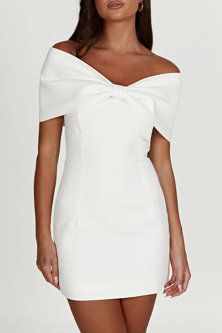 Drune | Sexy Celebrities Uni mit Schleife Off the Shoulder Gewickelt Rock Kleider